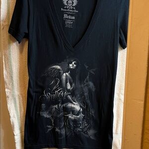 Black V-Neck Graphic Tee